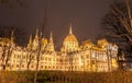 Night view of the Hungarian Parliament Building on the bank of the Danube in Budapest, Hungary Royalty Free Stock Photo