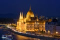 Night view of Hungarian Parliament Building on the banks of the Danube, Budapest, Hungary Royalty Free Stock Photo