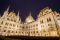 Night view of the Hungarian Parliament Building in Budapest, Hungary Royalty Free Stock Photo