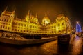 Night view of Hungarian Parliament Building Royalty Free Stock Photo