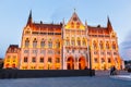 Night view of the Hungarian Parliament Building in Budapest, Hungary. Royalty Free Stock Photo