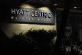 Night view of Hyatt Centric Waikiki Beach sign and entrance. Royalty Free Stock Photo