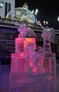 Night view of Ice sculpture Angels Trumpeting at the Christmas Festival. Yekaterinburg. Russia
