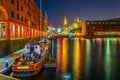 Night view of illuminated albert dock in Liverpool, England