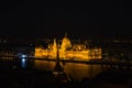 Night view of illuminated beautiful Parliament building across river Danube in Budapest, Hungary Royalty Free Stock Photo