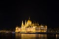 Night view of the illuminated building of the hungarian parliament in Budapest