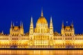 Night view of the illuminated building of the hungarian parliament in Budapest Royalty Free Stock Photo