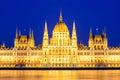 Night view of the illuminated building of the hungarian parliament in Budapest Royalty Free Stock Photo