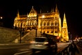 Night view of the illuminated building of the hungarian parliament in budapest Royalty Free Stock Photo