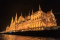 Night view of the illuminated building of the hungarian parliament in budapest Royalty Free Stock Photo