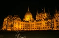 Night view of the illuminated building of the hungarian parliament in budapest