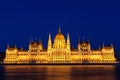 Night view of the illuminated building of the Hungarian Parliament in Budapest. Royalty Free Stock Photo