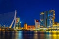 Night view of illuminated Erasmus bridge in Rotterdam, Netherlands