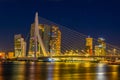 Night view of illuminated Erasmus bridge in Rotterdam, Netherlands