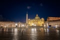 Night view of the illuminated facade of famous St. Peter Basilica Royalty Free Stock Photo