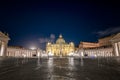 Night view of the illuminated facade of famous St. Peter Basilica Royalty Free Stock Photo