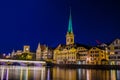 night view of the illuminated fraumunster church in swiss city zurich...IMAGE