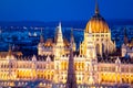 Night view of illuminated Hungarian Parliament Building. Budapest, Hungary Royalty Free Stock Photo