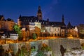 Night view at Illuminated medieval skyline Luxembourg city