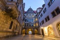 Night view of illuminated narrow street with old historic buildings of Dresden city, Germany. Royalty Free Stock Photo