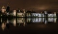 Night view illuminated Novodevichy Convent of Our Lady of Smolensk is reflected in the water of the nearest pond. Moscow, Russia Royalty Free Stock Photo