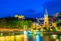 Night view of illuminated Saint Georges church in Lyon, France Royalty Free Stock Photo