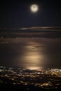 Night View Illuminated Sicilian Ionian Coast With Full Moon