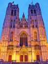 Night view illuminated St. Michael and St. Gudula Cathedral Brussels Bruxelles Belgium Royalty Free Stock Photo