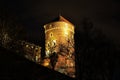 Night view of illuminated tower of Wawel Castle, Krakow, Poland Royalty Free Stock Photo