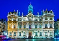 Night view of illuminated town hall in Lyon, France Royalty Free Stock Photo