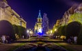 night view of the illuminated victory square - piata victoriei in romanian city timisoara - temesvar in banat province