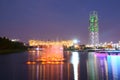 Night View of National Stadium and Olympic Park Multi-Function Broadcasting Tower in Beijing China