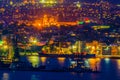 Night view of the industrial part of the varna harbor in Bulgaria