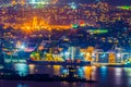 Night view of the industrial part of the varna harbor in Bulgaria