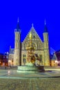 Night view of the inner courtyard of the Binnenhof palace in the Hague, Netherlands Royalty Free Stock Photo