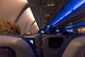 Night view of the interior of airplane