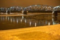 Night view of the iron Road Bridge of Jozef Pilsudski over the Vistula river in Torun, Poland. Total length 898 m. Originally