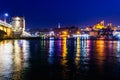 Night view of Istanbul. Panorama cityscape of famous tourist destination Golden Horn bay part of Bosphorus strait and Galata