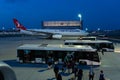 Night view from just landed airplane in Istanbul international airport Royalty Free Stock Photo