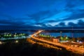 Night View of the Khabarovsk Bridge across the Amur River Royalty Free Stock Photo