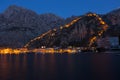 Night view of Kotor Fortress wall Royalty Free Stock Photo