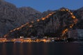 Night view of Kotor Fortress wall Royalty Free Stock Photo