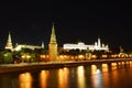 Night view of the Kremlin and the Moskva River, Moscow, Russia. Royalty Free Stock Photo