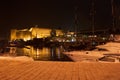 Night view of the Kyrenia Castle and old harbour in Northern Cyprus. Royalty Free Stock Photo