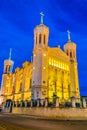 Night view La Basilique Notre Dame de Fourviere in the french city Lyon Royalty Free Stock Photo