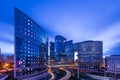 Night view of La Defense quartier. Royalty Free Stock Photo