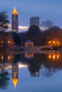 Night view of Lake Clara Meer and skyscrapers, Atlanta, USA Royalty Free Stock Photo