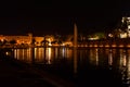 Night view of the lake with a fountain in Parc de la Mar Parque de la Mar. Palma, Majorca