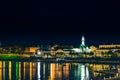 night view of Lake Kaban and the old district of Kazan, reflection of the night city in the water Royalty Free Stock Photo