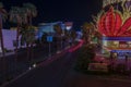 Night view of Las Vegas cityscape with defocused light tracers of cars on Strip Road. Las Vegas.